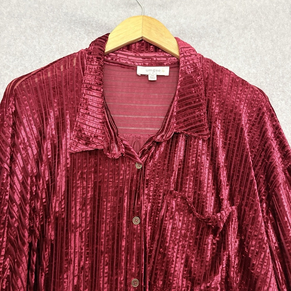 Umgee Womens Velvet Burnout Grunge Whimsigoth Button Top Size 2X Red Vamp Stripe - Picture 3 of 9